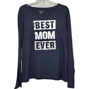 Best Mom Ever Long Sleeve T-Shirt Blue Cotton Blend Women's Size 3X Mother's Day